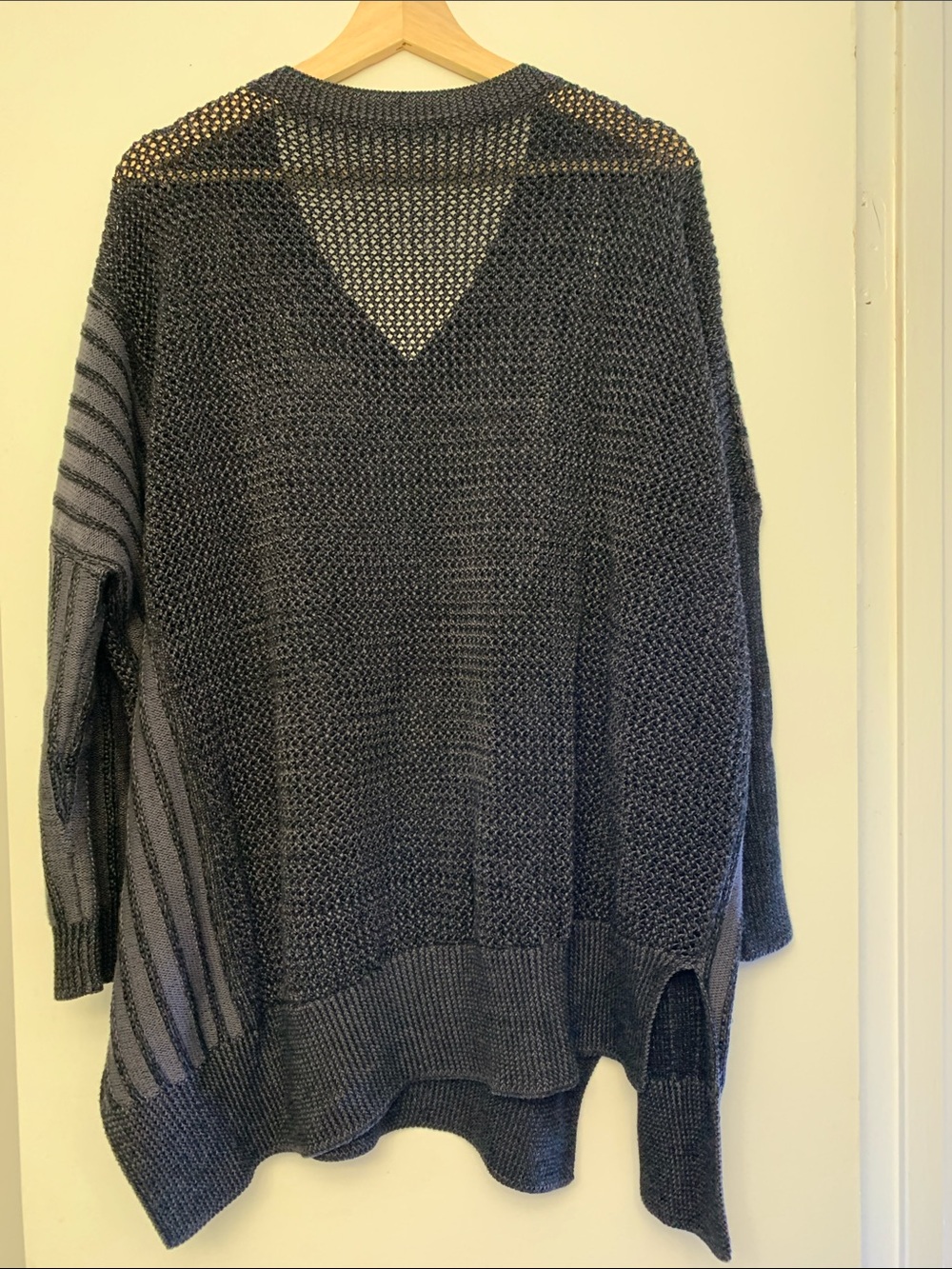 PLANET by LAUREN G gorgeous fisherman sweater cotton black- grey assymetrical - Picture 8 of 9